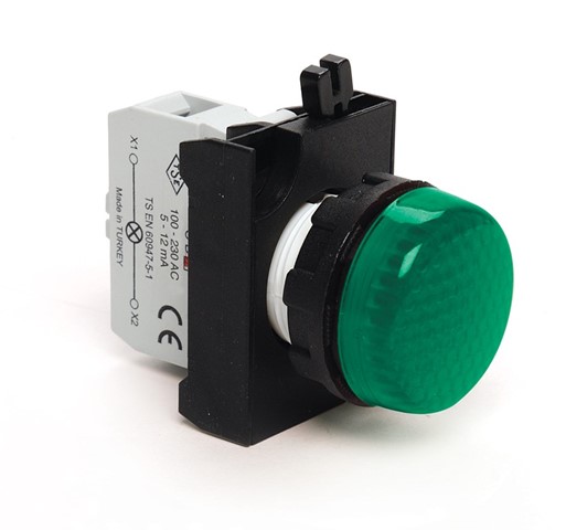 CP Series Plastic with LED 100-230V AC Green 22 mm Pilot